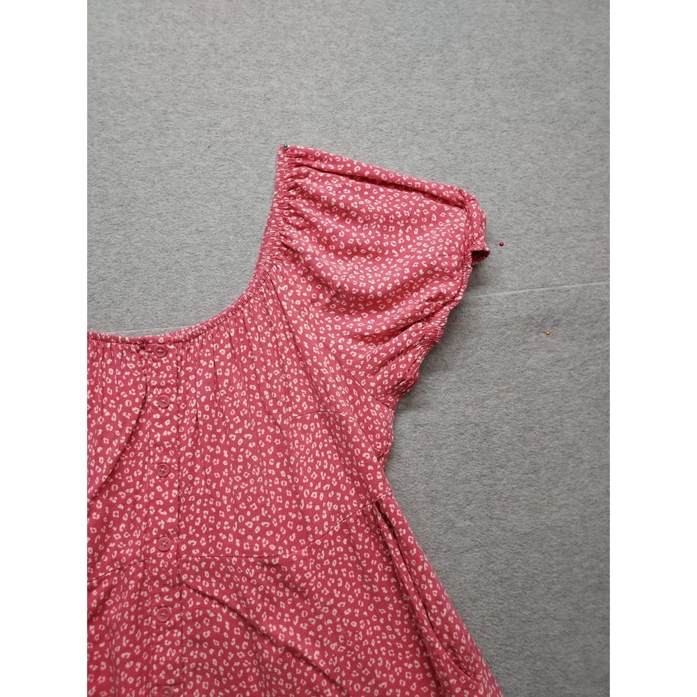 Torrid Women Skater Dress 1 Pink White Floral Scoop Neck Puff Sleeve Logo Casual - Picture 3 of 16